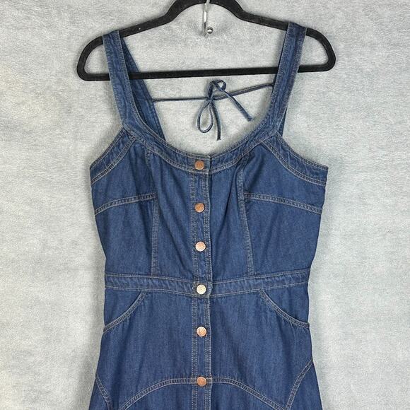 Pilcro Anthropologie Dress Womens Medium Blue Denim Button Midi Sleeveless Boho - Picture 2 of 15